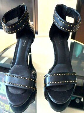 Edgy Studded Black Heeled Sandals